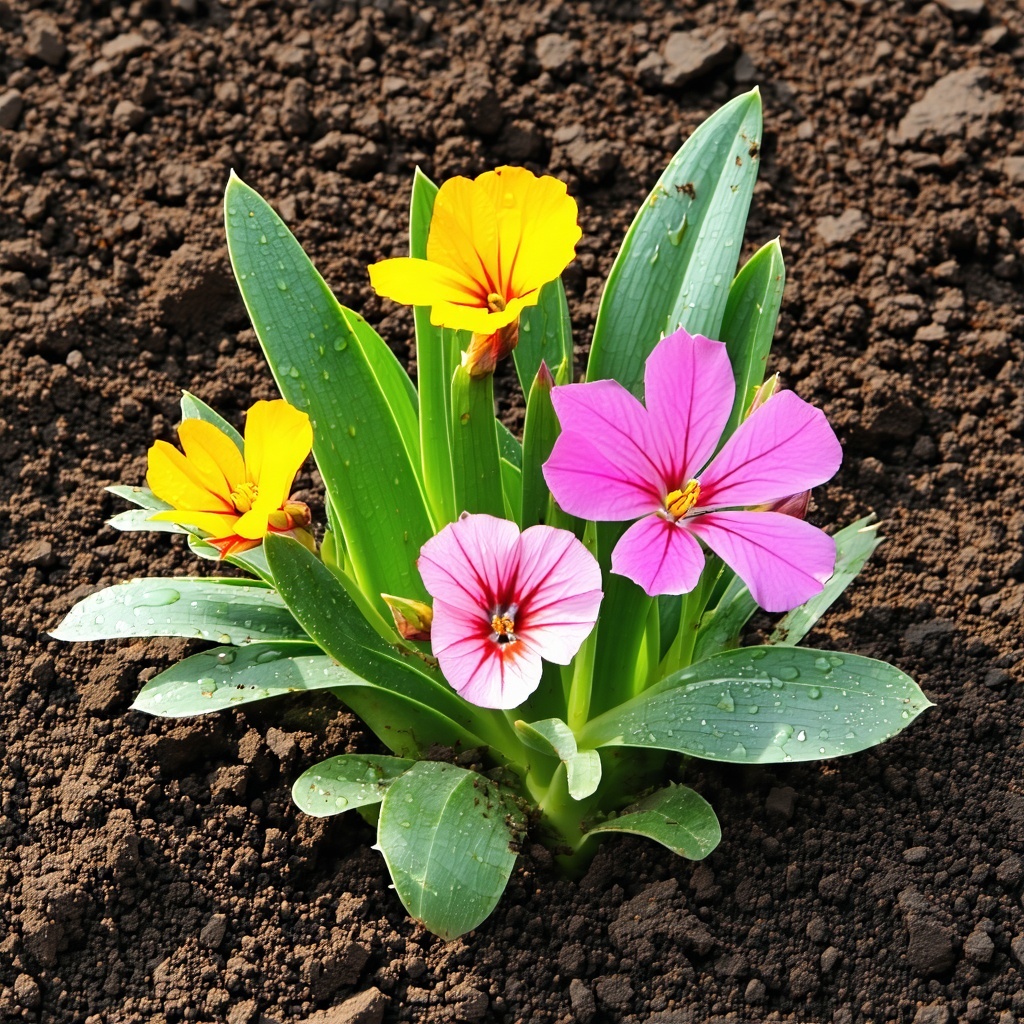 real flowers flourishing in fresh  soil-1