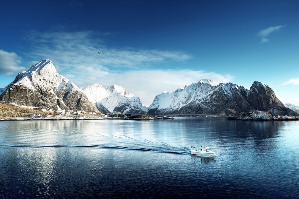 snow in Reine Village, Lofoten Islands, Norway